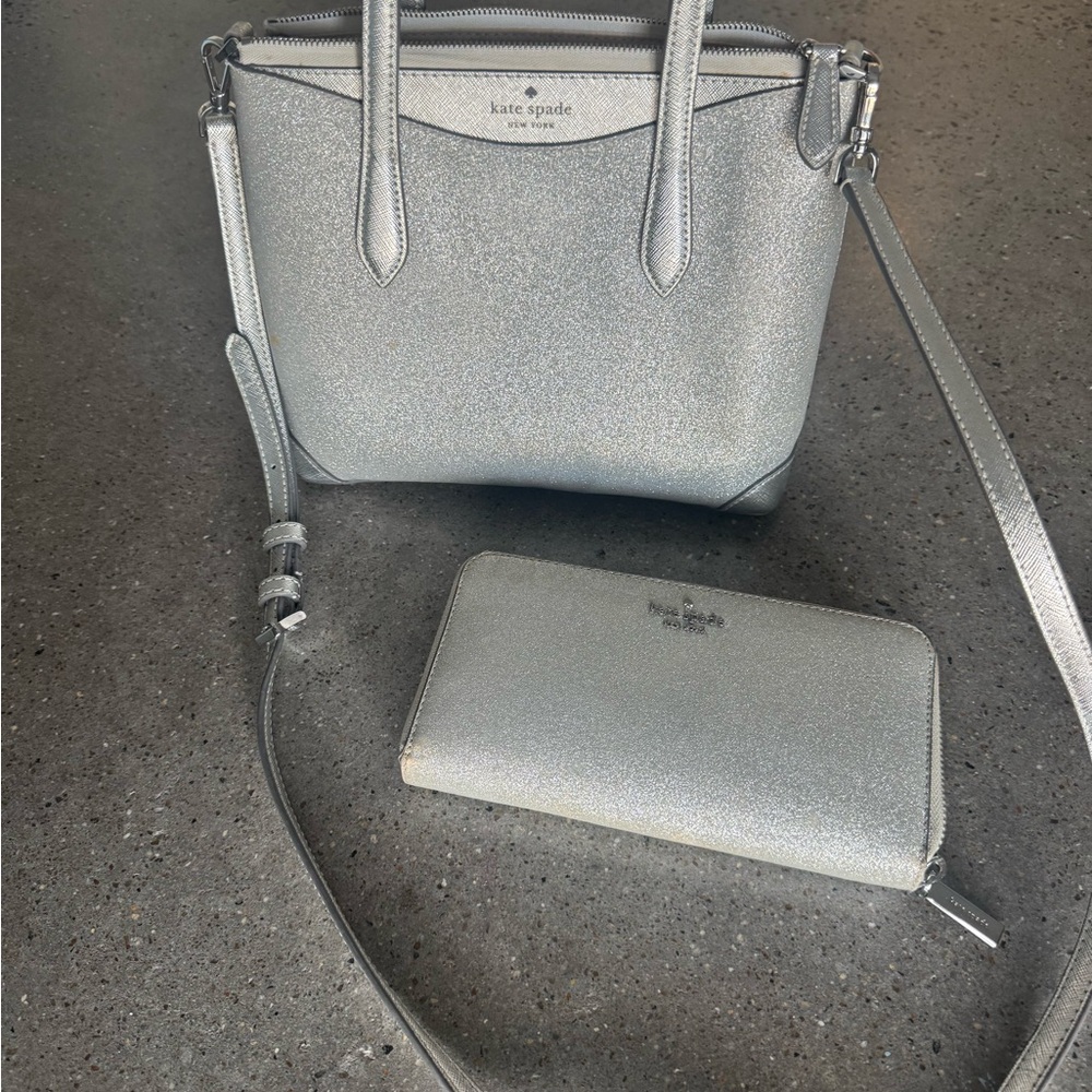 Kate Spade Metallic Silver sparkly purse and Wallet 👛